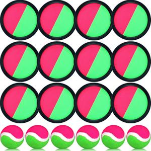 Charniol Kids Toys Toss and Catch Game Set Beach Game Outdoor Ball Sports Games Toss and Catch Ball Nylon Toys for Kids Adults (Pink, Green, Black,12 Paddles 6 Balls)