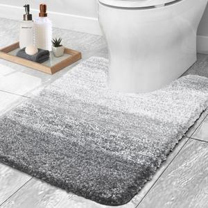 OLANLY Luxury Toilet Rugs U-Shaped 24x20, Extra Soft and Absorbent Microfiber Bathroom Rugs, Non-Slip Plush Shaggy Bath Mat, Machine Wash Dry, Contour Bathroom Mats for Toilet Base, Light Grey