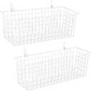 2 Sets Extra Large Hanging Wall Basket, White Metal Wire Baskets with Steel Hooks for Organizing, Wall mounted Fruit Vegetable Toy Snack Storage, Home Kitchen Bathroom Laundry Pantry Organizer