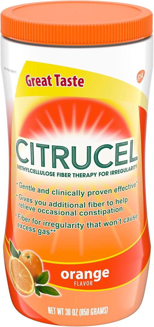 CITRUCEL Fiber Powder for Occasional Constipation Relief, Methylcellulose Fiber Powder, Orange Flavor - 30 Ounces