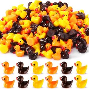 Rotatingpals 150 Pcs Fall Mini Ducks Resin Tiny Duck Thanksgiving Little Small Figures Bulk for Dollhouse Aquarium Party Decoration Micro Garden Landscape Potted Charms DIY Crafts(Orange,Yellow,Brown)