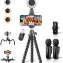 Vlogging Kit for iPhone/Android, 9" Flexible Tripod for iPhone with Light, Wireless Remote & Microphone, Adjustable Content Creator YouTube Starter Kit for TikTok/Recording/Live Streaming