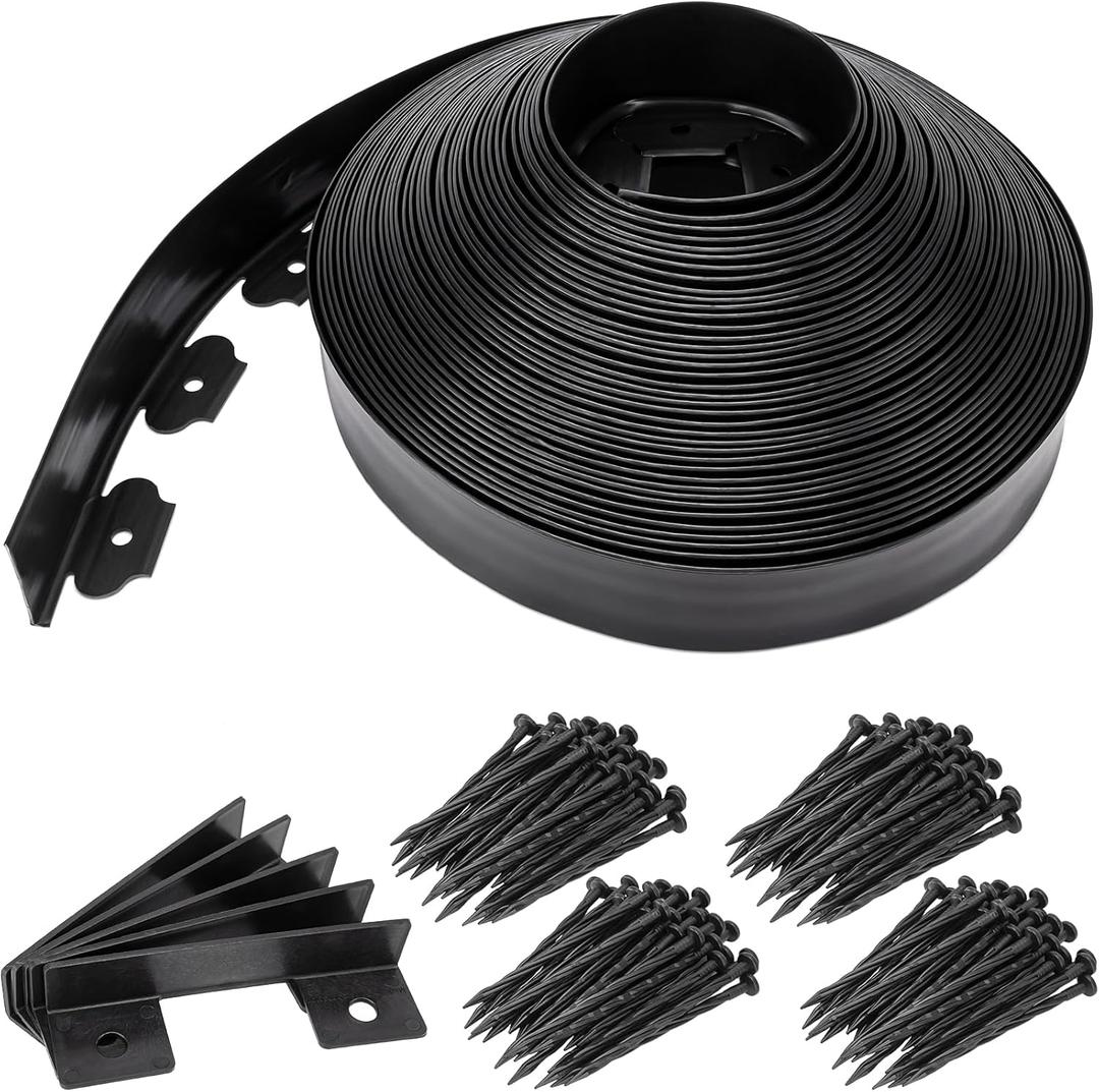 Landscape Edging 2.5 Inch Tall 100 FT, Black Edging for Landscaping with 5Pcs connectors and 120 Pcs Anchoring Spikes for Garden Flower Beds Yard Lawn