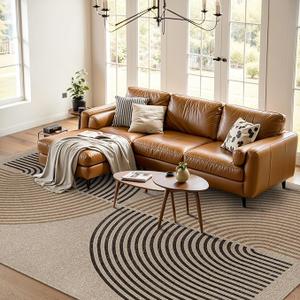Lahome Modern Rainbow Easy Jute Rug, 8x10 Living Room Rug Indoor Outdoor Patio Rug Farmhouse Large Area Rug, Contemporary Non Slip Non Shedding Carpet for Bedroom Backyard Dining Room