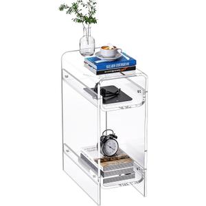 Clear Acrylic Side Table, Narrow Nightstand Bedside Table for Bedroom, Skinny Small End Table (Clear, 8.7'' x 15.7'' x 21.7")