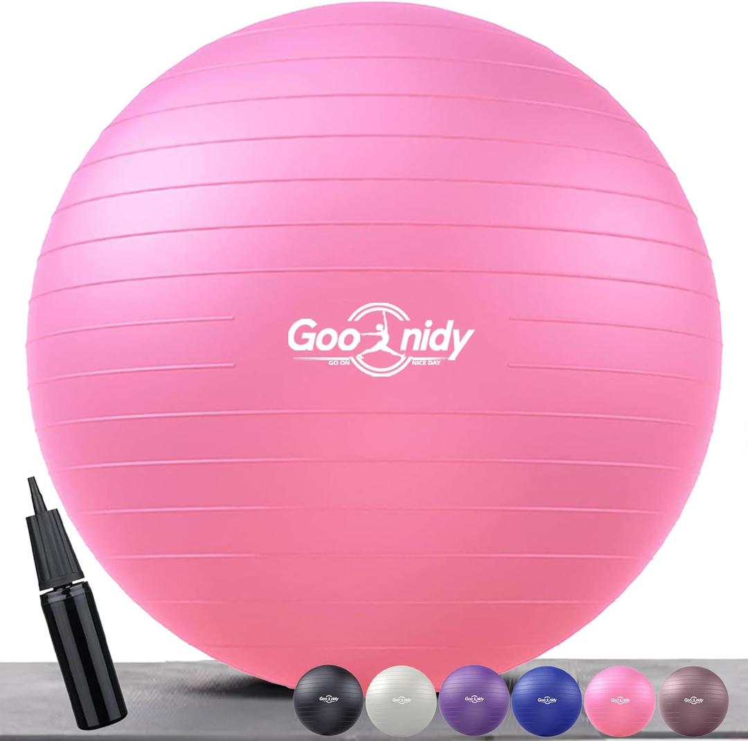Soft Exercise Ball, Anti-Burst Pilates Yoga Ball Chair Supports 2200lb, Workout Equipment w/ Pump for Women Pregnancy, Medicine, Birthing, Physical Therapy, Stability, Excersing, Birth, Swiss, Fitness (L(58-65cm), Pink)