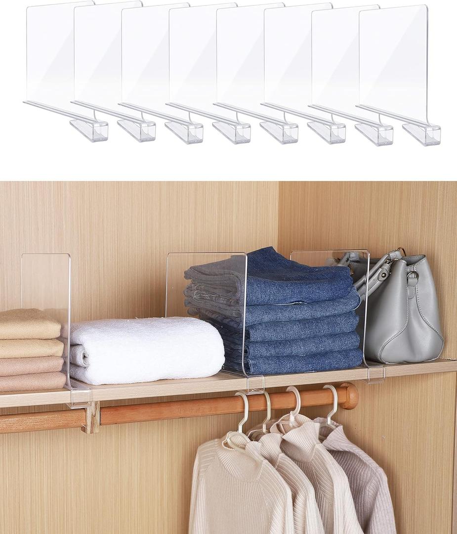 Clear Acrylic Shelf Dividers, Closet Shelf Divider and Closet Separator for Organization in Bedroom, Kitchen and Office Plastic Shelves 8 PCS