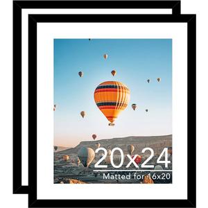 JCJMY 20x24 Picture Frame with 16x20 Mat, Display Photo 16x20 with Mat or 20 x 24 Without Mat, Wall Hanging Large 20 by 24 Poster Frame with Plexiglass, Black