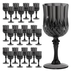 HTTBEIZI 7OZ Plastic Wine Glasses, Disposable Goblets Drinking Glasses Crystal Vintage Water Cups Unbreakable Champagne for Wedding, Parties, Valentine’s Day (24, Black)