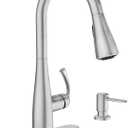 Moen Essie Spot Resist Stainless Pulldown Sprayer Kitchen Sink Faucet Set with Modern Pump Soap Dispenser, 87014SRS