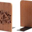 Wood Bookends, Book Ends for Shelves with Decorative Alphabet A and Z Design - Heavy Duty Iron & Ebony Wood Book Ends for Shelves Bookcase Desk - 1 Pair - J