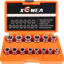 XEWEA Professional 14PCS Bolt Extractor Set, 3/8" Drive Impact Stripped Bolt Remover Socket Set for Removing Damaged Broken Rounded Off Bolt & Nut, Impact Grade Cr-Mo Steel with Case Father's Day Gift
