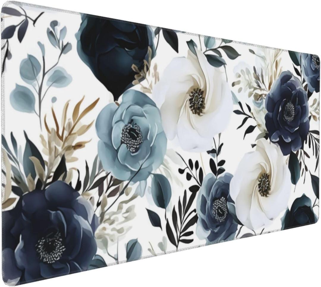 35.4 x 15.7 in, XXL Large Mouse Pad for Desk, Extended Keyboard Mouse Mat for Computer Office, Big Laptop Mouse pad, Gaming Pc-Boho Navy Blue Peony Florals