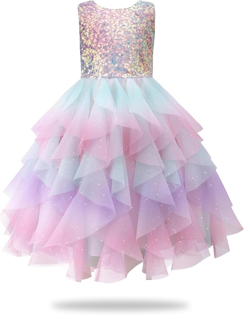 Rainbow Dress for Girls Easter Spring Lace Tulle Mesh Grils Summer Dress Flower Girls Party Dance Dress for Little Girls (5T)