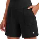 PINSPARK Women's Athletic Shorts 6" High Waisted Yoga Shorts with Pockets | Loose Fit No Liner Walking Shorts, 2 Deep Pockets, Soft & Stretch, High Rise, Casual/Running/Workout, Large 