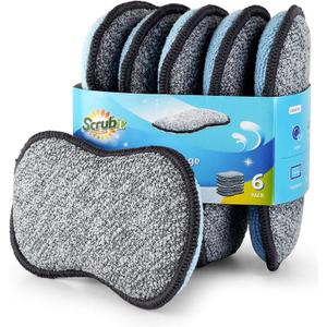 Multi-Purpose Sponges Kitchen by Scrub-it - Non-Scratch Microfiber sponges for Cleaning, Along with Heavy Duty Scrubbing Power - Reusable Dish Sponge for Dishes, Pots and Pans (6 Pack, Small) (Gray & Blue)