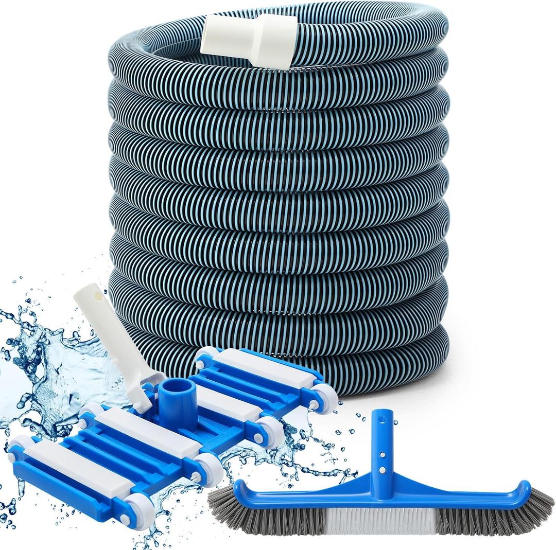 3 Pcs Pool Cleaning Kit for Inground Above,Wheel | Swimming Pool Vacuum Head Hose, 1-1/2" x 30ft with Swivel Wheel, Vacuum Head, 14 '' Brush, Spa Pond Cleaning Manual