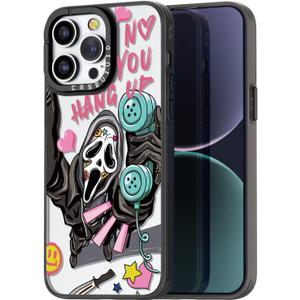 Compatible for iPhone 14 Pro Case Cute Aesthetic - Durable Fashion Funny Phone Case - Girly Scream Skeleton Skull Pattern Print Cover Design for Woman Girl 6.1 inches Black