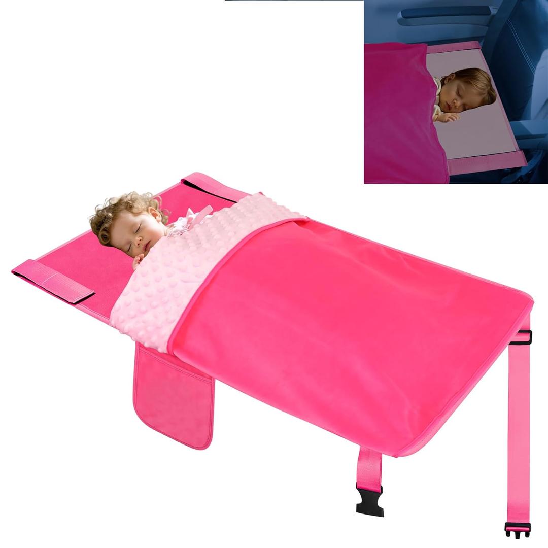 Airplane Bed for Toddler with Blanket, Airplane Seat Extender for Kids, Baby Airplane Travel Essentials, Pink