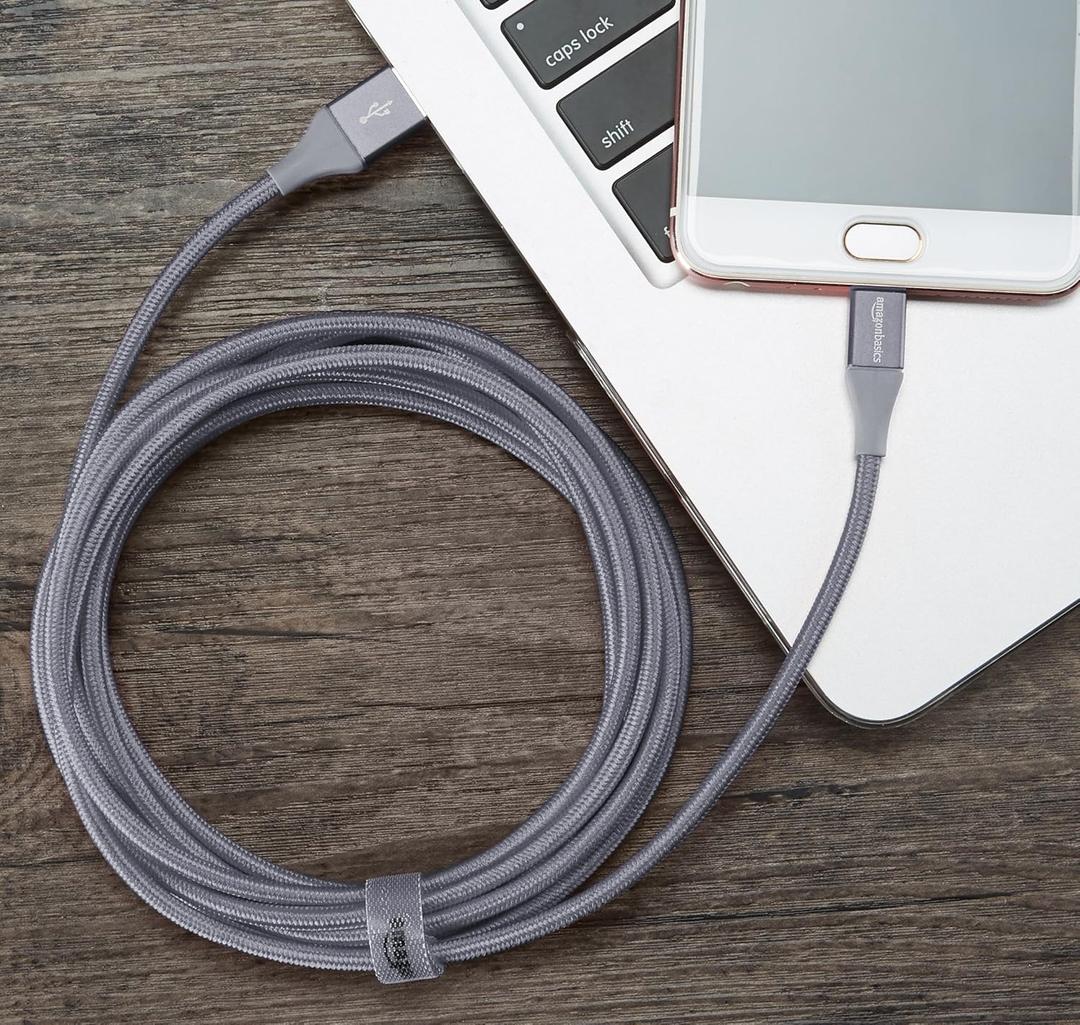 Micro USB to USB-A 2.0 Cable, Nylon Braided Cord, 480Mbps Transfer Speed, Gold-Plated, 10 Foot, Dark Gray