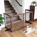Dog Fence Indoor,Dog Gate Indoor for Doorway pet gate -3-Panel Freestanding, Hallways, House or Stairs -60x24-Inch Retractable Foldable Expandable Wood Pet by SFJC (Brown) ﻿