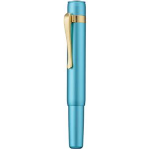 HONG DIAN M2 Black Forest Mini Fountain Pen, Medium Soft Nib & Sleek Shape Aluminium Short Pocket Travel Pen (Lake Blue)