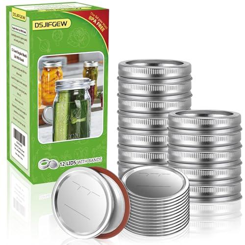 DSJIFGEW Canning Lids and Rings Regular Mouth, 24Pcs Split Type Metal Mason Jar Lids with Bands for Regular Mouth Ball, Kerr Jars - Food Grade with Silicone Airtight Seal Premium Small Canning Lids