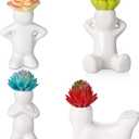 4 Pieces Ceramic Air Planters Holder People Head White Cute Table Top Display Planters for Air Plants Lovers DIY Decoration Home Office Holiday (Twin Style)