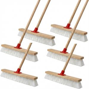 6 Pack 18 Inches Push Broom Outdoor Heavy Duty Multi-Surface Garden Brush Broom with 47" Long Handle Floor Scrub Brush for Deck Driveway Patio Garage Yard Concrete Floor Cleaning