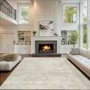 9x12 Area Rugs Washable Rug: Anti-Skid Abstract Modern Living Room Rug Soft Thin Carpets Indoor Floor Non-Shedding Carpet for Bedroom Dining Farmhouse Nursery Home Office (Beige/Light Brown, 9'x12')