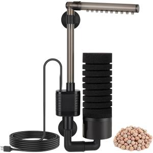 hygger USB Single Sponge Filter, Small Aquarium Filter with Adjustable Hanging Clip and Suction Cup, Duckbill Outlet, Rain Pipe Outlet, Extra Spare Sponge (S for less than 10 gallons)