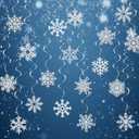 24Pcs Frozen Colorful Snowflake Hanging Swirl Decorations, Winter Ceiling Streamers Iridescent Snowflakes Ornament for Wonderland Party Decorations, New Year Birthday Christmas Party Decor (White)