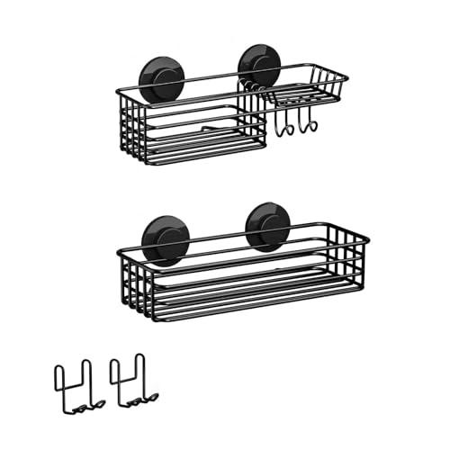 Shower Holder Suction Cup 2 Pack with Hook and Soap Holder No Drilling Required(Black)