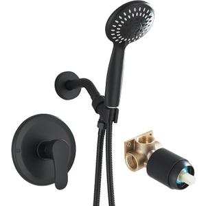 Single-Handle Shower Faucet Set Shower Kit with Valve Shower Head and Handle Set Shower Trim Kit with 6 Modes ABS Handheld Shower and Trim Kit Matte Black