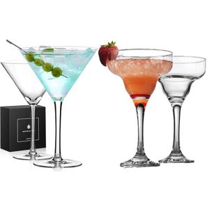 Martini Glasses Set of 2, 9 oz Crystal Cocktail Glasses and Set of 2, 10 oz Margarita Glasses, Hand Blown Crystal Martini and Margarita Glasses for Espresso Martini, Cosmopolitan, Gimlet, Home Bar, Party, Martini Glassware Gift Set (Stem), Set of 4