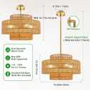 20 Large Boho Rattan Chandelier, 4-Light Hand Woven Pendant Light Fixture, Upgraded Farmhouse Hanging Ceiling Light for Dining Room, Kitchen Island, Living Room, Bedroom, Entryway, Foyer