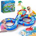 VATOS 2-Tier Outdoor Kids Water Table, 61PCS DIY Toddlers Water Table Toys Playset, Pool Waterway Toy with Pump, Summer Outside Activity Funs for Toddler Boys Girls Ages 4-8 3-5