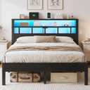 Queen Size Bed Frame with Charging Station and LED
Metal Platform Bed with Headboard, 2-Tier Wooden Storage Shelves, No Box Spring Needed, Easy Assembly, Under-Bed Space,Black