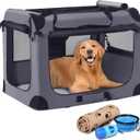 Petprsco 40 Inch Collapsible Dog Crate, Portable Dog Crates for Large Dogs, XL Dog Crate for Travel, 3 Door Soft Dog Kennel with Durable Mesh Windows Indoor & Outside, Gray