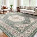 10x12 Washable Area Rug for Living Room - Non-Slip Vintage Rugs Green Beige