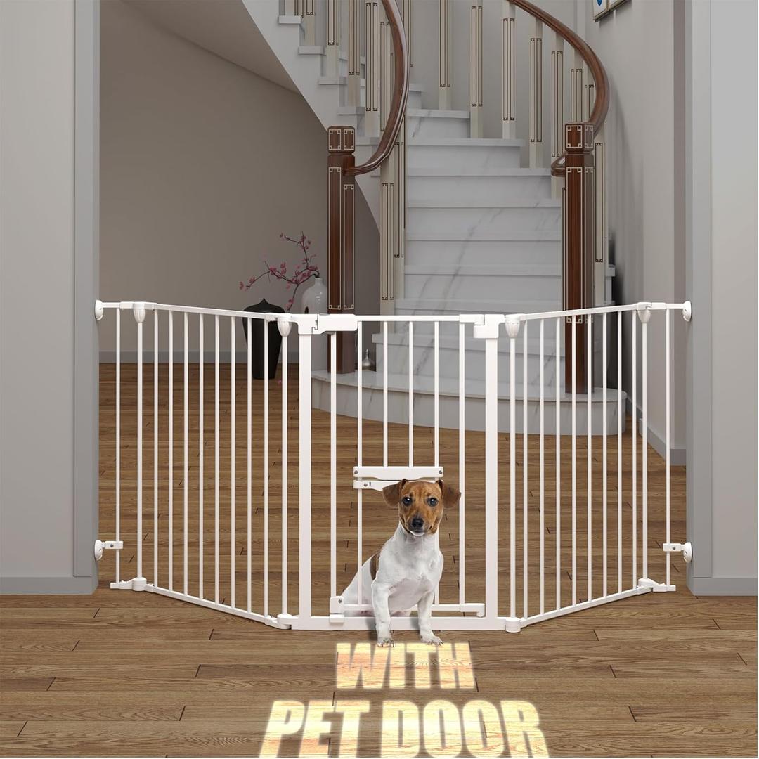 Extra Wide Baby & Pet Gate with Cat Door, 29-80" Adjustable Height, Hardware Mount, Auto Close (with small cat door 32.3tall 81"wide white)