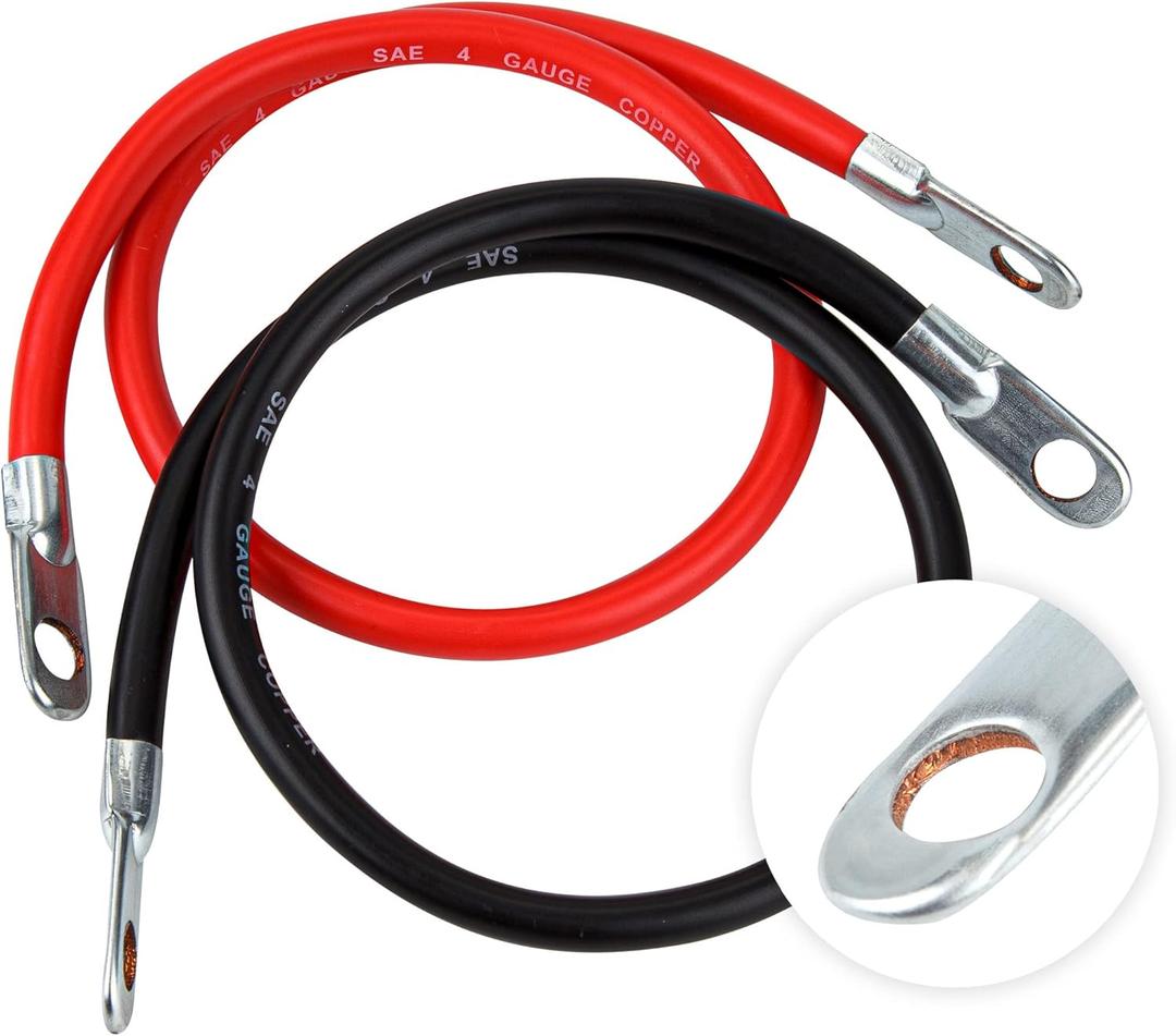 CARTMAN 4AWG 24-Inch Battery Inverter Cables Set, 4Gauge x 24"(1 Positive & 1 Negtive) for Car, Truck, RV, Solar