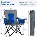 Oversized Padded Camping Chair, Heavy-Duty Steel Frame for 450 lbs Supports, Convenient 6-Can Cooler, Portable Carry Bag, Perfect for Outdoor, Beach, and Hiking (Gray & Sapphire Blue)
