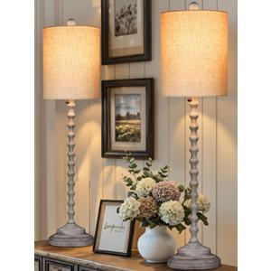Rustic Farmhouse Buffet Lamps Set of 2, 30" Tall Table Lamps with Metal Base & Linen Shade  UL Certified, Perfect for Adding a Warm, Cozy Glow to Living Rooms, Dining Rooms & Entryways