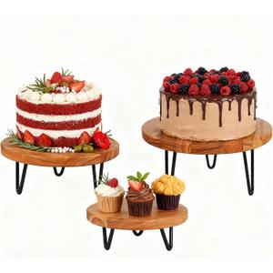 3 Pcs Buffet Risers, Wood Round Food Riser Dessert Table Display Stand Set for Party Wood Cupcake Stands Nesting Table for Home Decor (Natural)