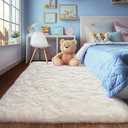 White Fluffy Rug for Bedroom 8x10 ft Large - Ultra Soft & Non Slip Shaggy Area Rug, Comfy Durable Carpet for Living Room Kids Room Teens Dorm Home Decor, 1.7'' Thick Indoor Plush Carpets