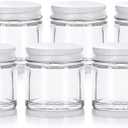 (6 pack) 1 oz / 30 ml Clear Thick Glass Straight Sided Jar with White Metal Airtight Lid