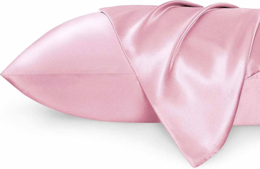 Bedsure Satin Pillowcase 2 Pack Similar to Silk Pillow Cases Standard Size, Pillow Case for Sleeping Women with Envelope Closure, Gifts for Women Men, Pink, 20x26 Inches, 2pcs