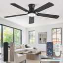 Fanbulous 52 inch ceiling fan with light, Low Profile Ceiling Fan with Light, App&Remote Control, Dimmable LED Light, Flush Mount Ceiling Fan for Indoor Bedroom Living Room, Qiuet DC Motor, Black