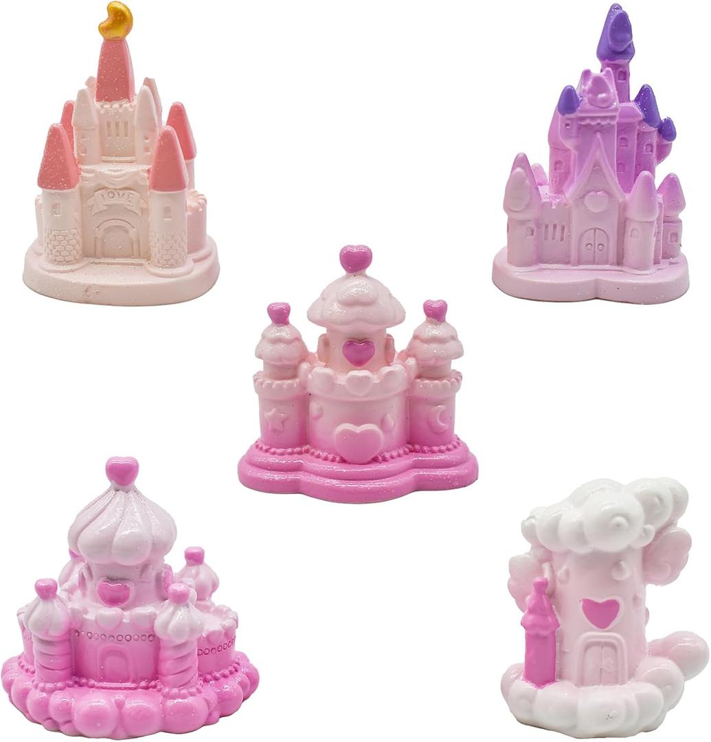 4Pcs Miniature Castle Figurines Mini Fairy Tale Princess House Figure Resin Fantasy Cake Toppers for DIY Fairy Garden Micro Landscape Desktop Decors